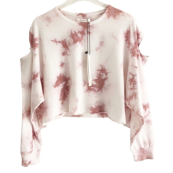 Mustard Seed Tie Dye Cream Pink Cold Shoulder Sweatshirt Size Small NWT - Picture 1 of 9